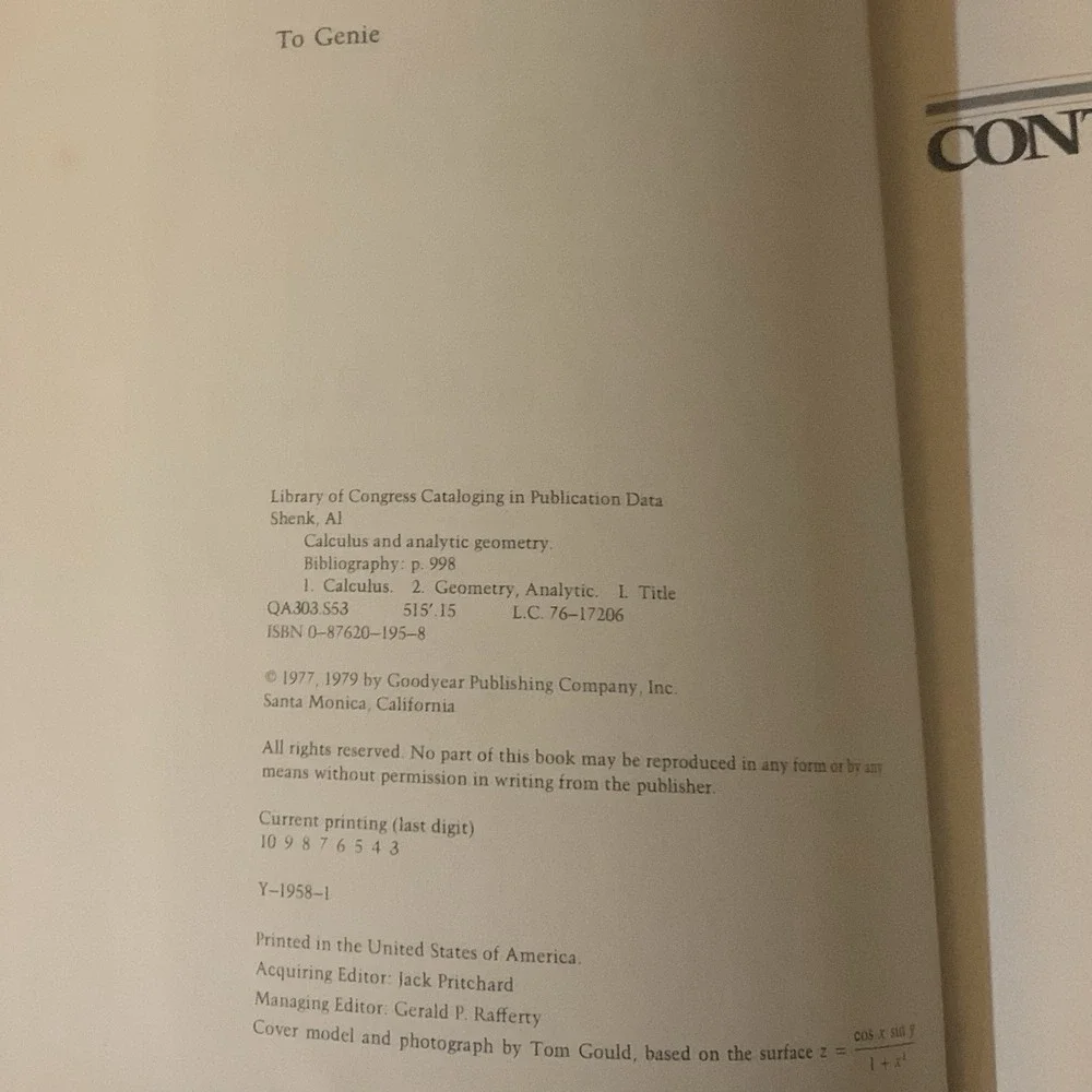 Calculus and Analytic Geometry Second Edition Used Goodyear Publishing Company